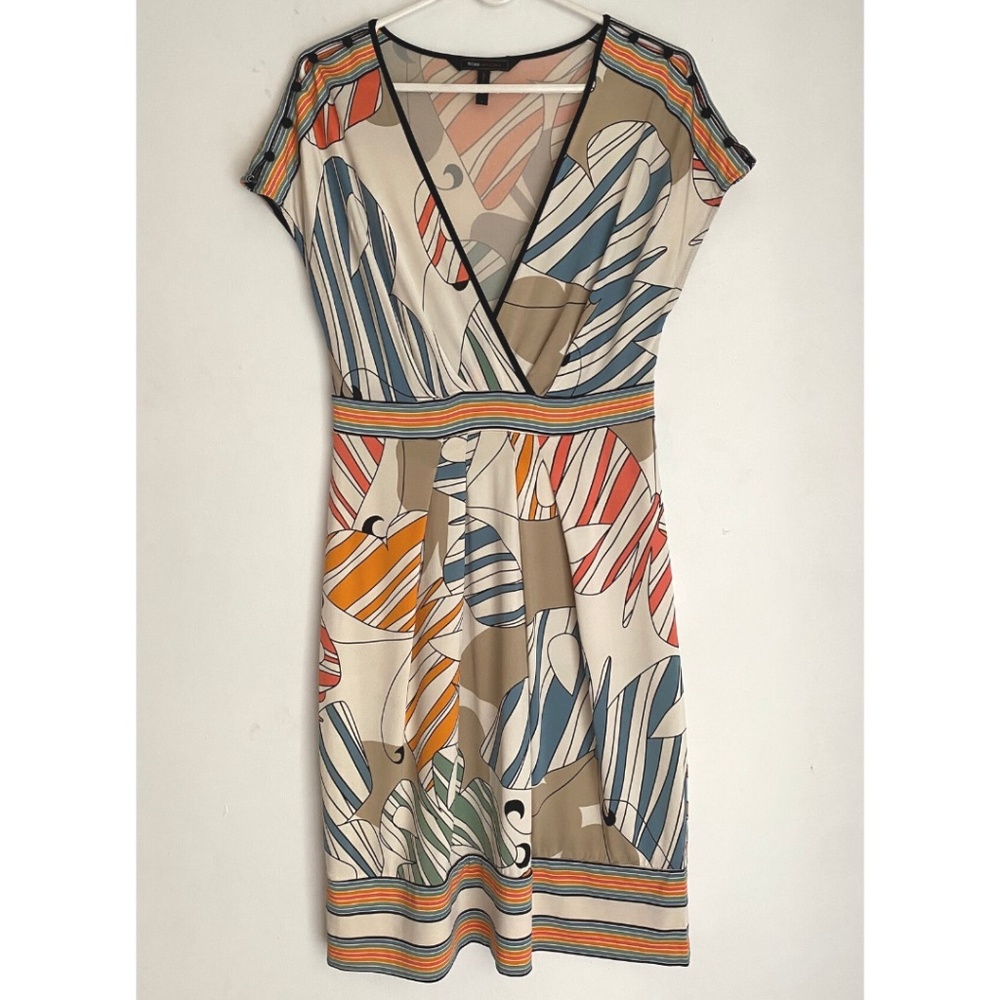 BCBG MAXAZRIA Multi-color Deep V Cocktail Dress w/ Rainbow Pom Pom Sleeve [US S]
